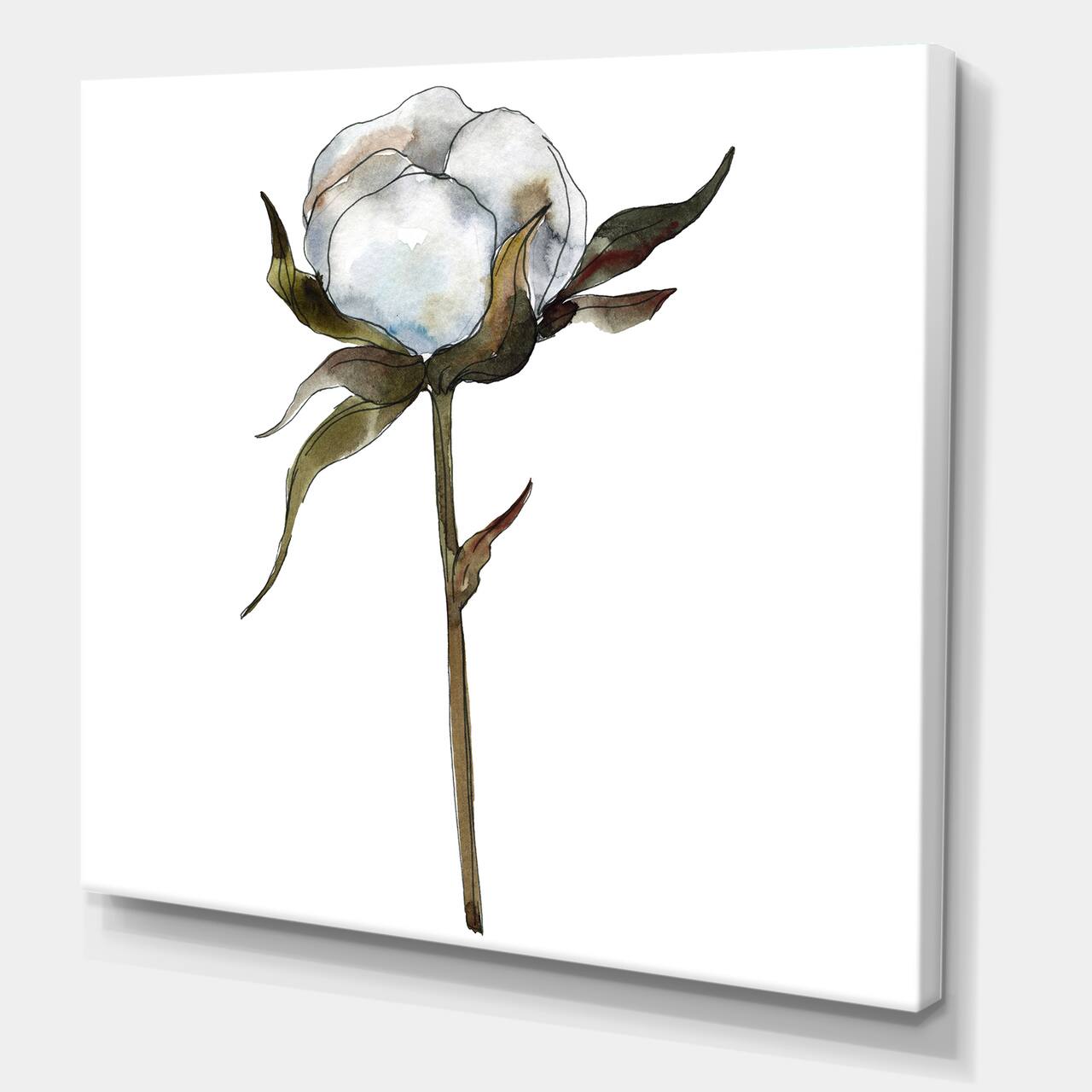 Designart - Retro Cotton Flower - Traditional Canvas Wall Art Print